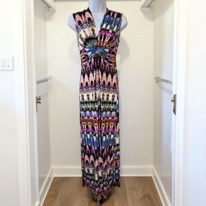 Eliza J V-Neck Sleeveless Maxi Dress - Multicolor Geometric Twist-Front -SZ 2
